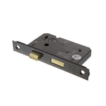 Black Nickel Double Sprung Bathroom Mortice Lock - 2.5 & 3 Inch