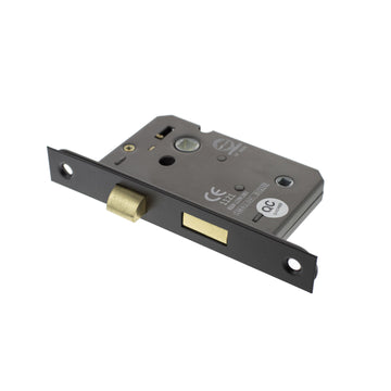 Matt Black Double Sprung Bathroom Mortice Lock - 2.5 & 3 Inch