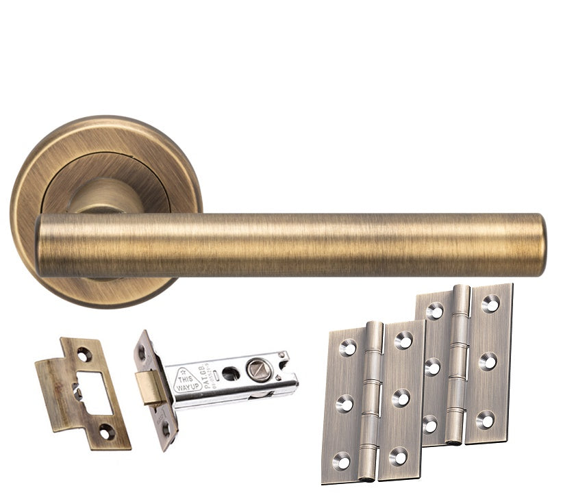 Antique Brass 'T-Bar' Design Complete Door Handle Pack/Kit - More 4 Doors