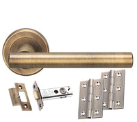 Antique Brass 'T-Bar' Design Complete Door Handle Pack/Kit
