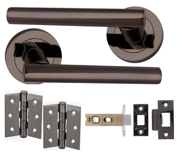 BLACK NICKEL T-BAR DOOR HANDLES ON ROSE - LATCH PACK
