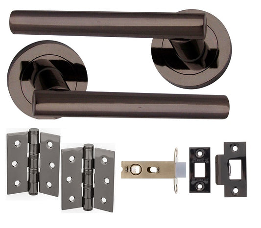 BLACK NICKEL T-BAR DOOR HANDLES ON ROSE - LATCH PACK