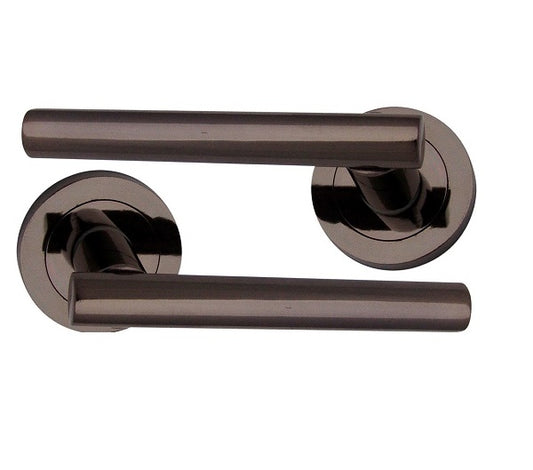 BLACK NICKEL T-BAR DOOR HANDLES ON ROSE (PAIR OF HANDLES)