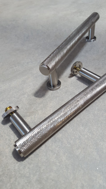 Satin Nickel Knurled Kitchen Cupboard T-Bar Cabinet Pull Handle 96mm, 128mm & 224mm