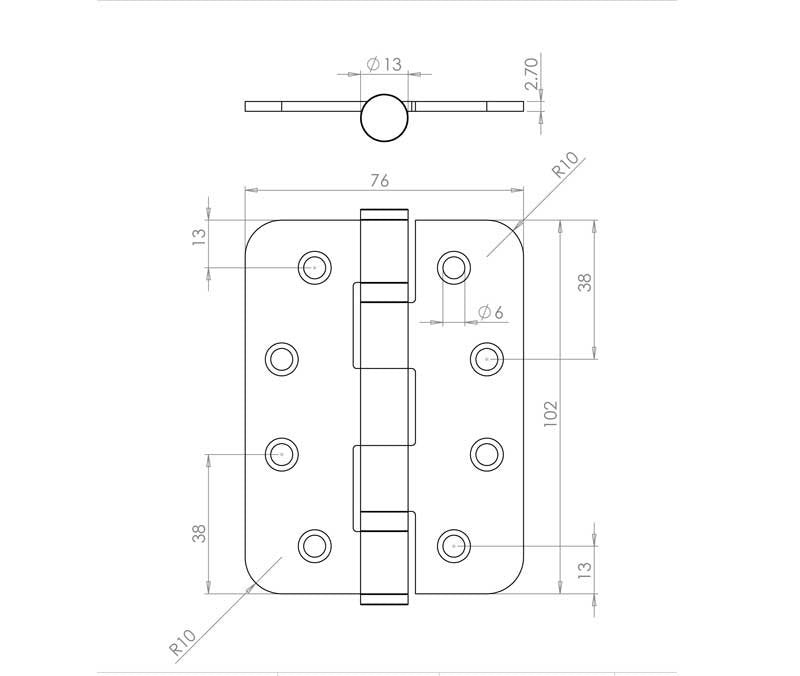 4 Inch Polished Chrome Radiused Ball Bearing Hinges pair