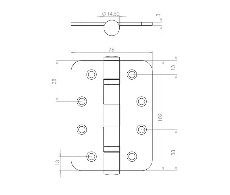 4 Inch Radiused Corner, Satin Stainless Steel, Grade 13 Ball Bearing Hinges