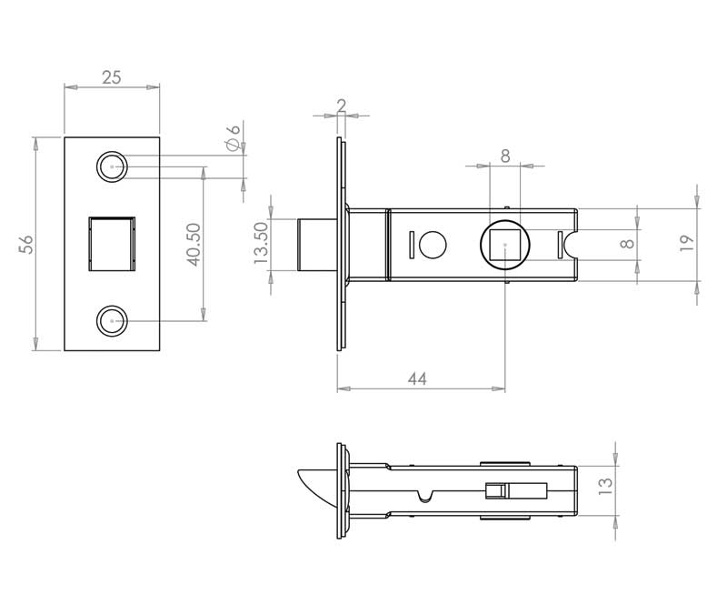 Black 2.5 Inch Tubular Mortice Door Latch