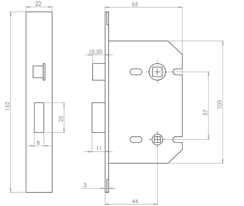 Matt Black Bathroom Mortice Door Lock 2.5 Inch - JL450BL