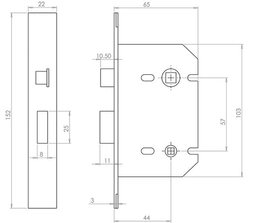 Matt Black Bathroom Mortice Door Lock 2.5 Inch - JL450BL