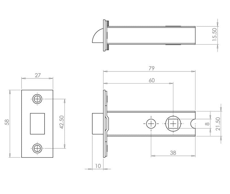 JL6666 Satin Stainless Steel/Brass Heavy Double Sprung Mortice Latch - Fire Door Approved