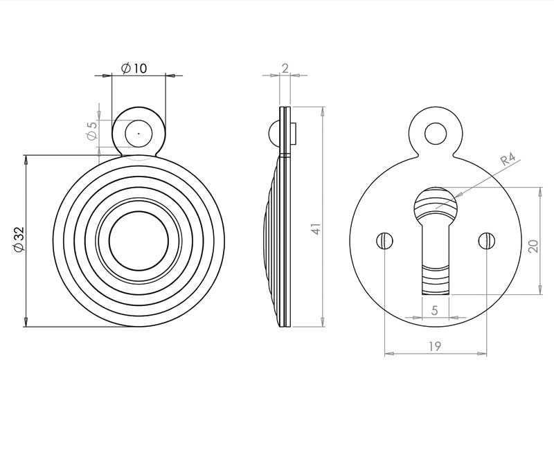 Reeded Style Covered Keyhole Plate JR9 - Various Finishes