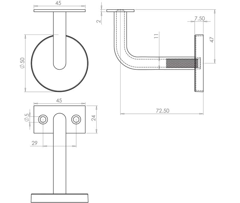 Satin Stainless Steel Handrail Support Bracket