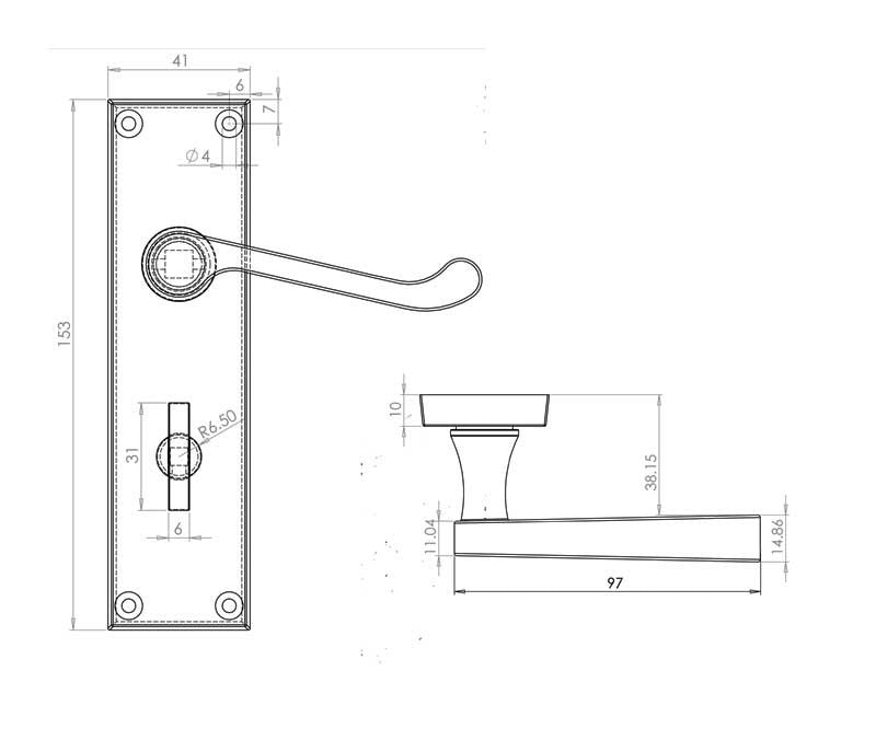 Scroll Door Handle on Backplate Pack - Bathroom Lock - Chrome/Satin Finish
