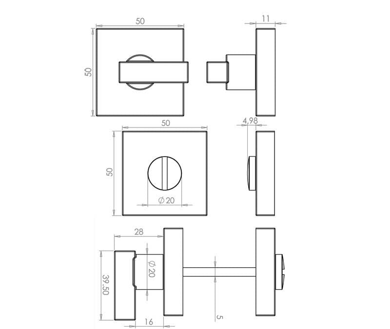 Square Kubus Bathroom Turn and Release Mechanism JV4266