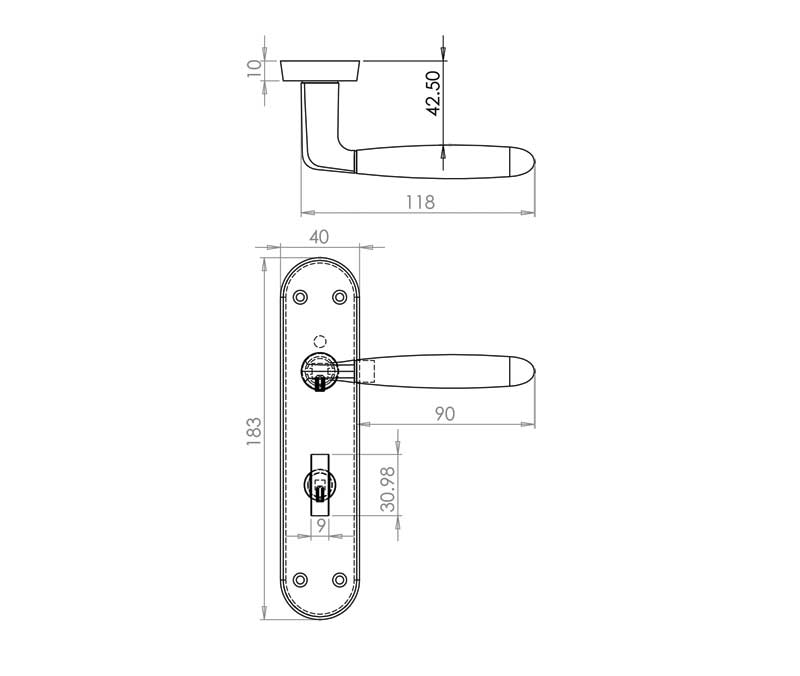 Door Handle on Backplate Pack - Stylo Bathroom Lock - Dual Finish