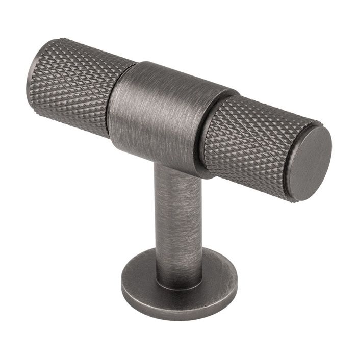 Anthracite Grey Knurled T-Bar Cupboard Knob, 50mm