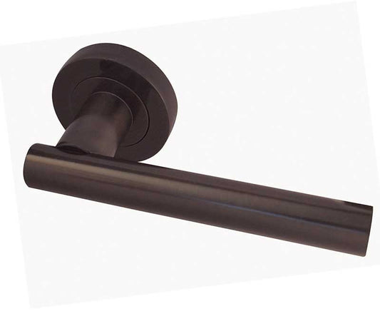 Petra Dark Bronze Door Handles on Round Rose