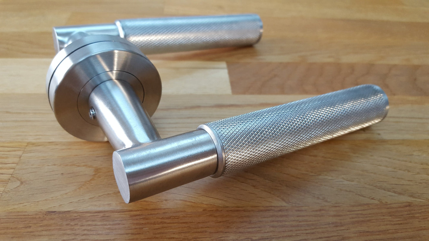 Satin Stainless Steel Knurled Door Handles - Exclusive Design