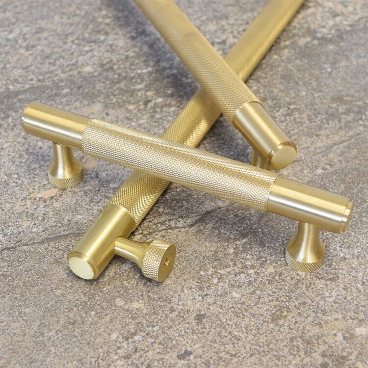 Knurled Satin Brass Cupboard T-Bar Pull Handle - 160mm, 260mm, 360mm - More  4 Doors
