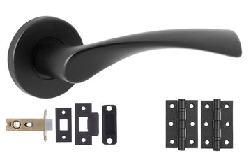 Matt Black Twist Design COMPLETE DOOR HANDLE KITS - Latch, Lock & Bathroom Doors