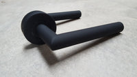 Thumbnail for Mitred icon Matte Black Door Handles On Round Rose - M4D3410BL