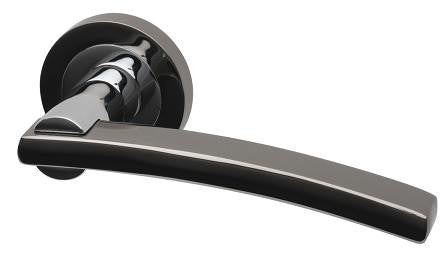 Opal Black Nickel/Polished Chrome Door Handles On Round Rose