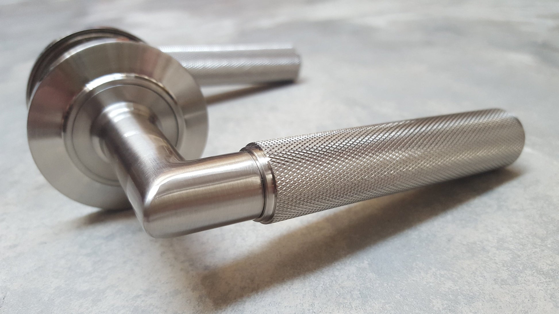 CHAMFERED ROSE - Piccadilly Knurled Lever Door Handles - Burlington Range - Satin Nickel - BUR40/51SN