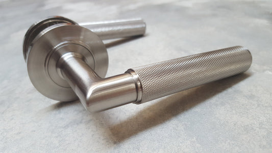 PLAIN ROSE - Piccadilly Knurled Lever Door Handles - Burlington Range - Satin Nickel - BUR40/50SN