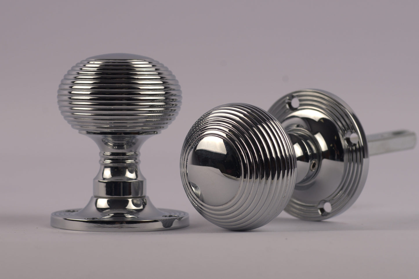 Polished Chrome Reeded Beehive Mortice Door Knobs