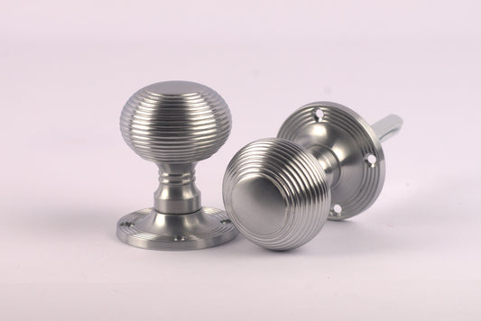 Reeded Beehive Satin Chrome Mortice Door Knobs - More4Doors