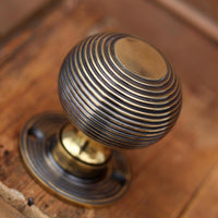 Thumbnail for Aged Brass 50mm Reeded Beehive Mortice/Rim Door Knobs (Solid Brass) - SB2105AGB