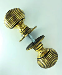 Thumbnail for Aged Brass 63mm Reeded Beehive Mortice Door Knobs (Solid Brass) - SB2106AGB