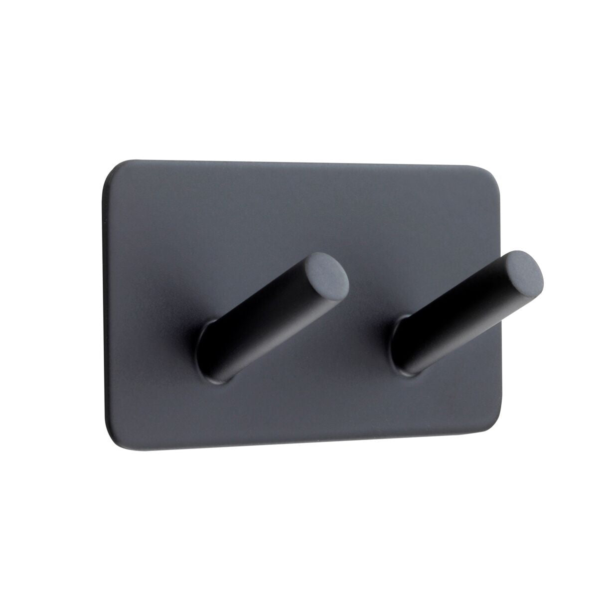Matt Black Double Hat and Coat Hook on Adhesive Backplate