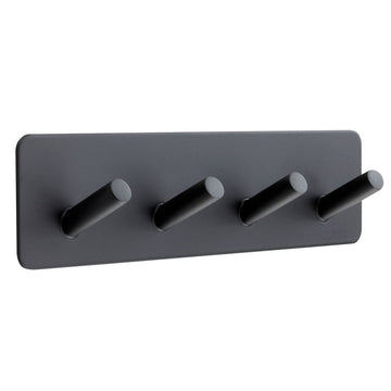 Matt Black 4 Hat & Coat Hooks On 3M Adhesive Plate