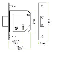 TECH DIAGRAM FOR BOTH SIZES - British Standard Insurance Approved 5 Lever Chubb Retro-Fit Dead Lock