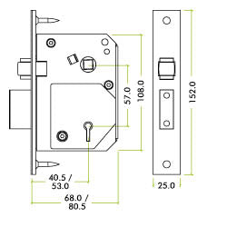 Tech/Sizes British Standard Insurance Approved 5 Lever Chubb Retro-Fit Roller Bolt Sash Lock