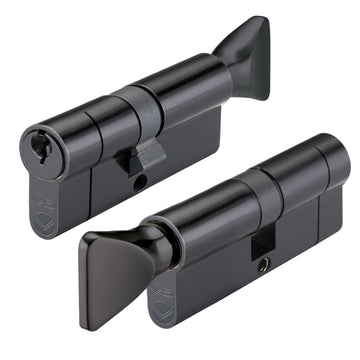 Matt Black Vier Euro Profile 5 Pin Cylinder and Turn Lock - KEYED ALIKE
