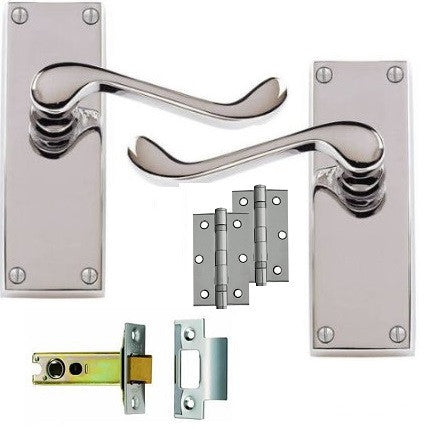 Scroll Door Handle on Backplate Pack - Latch - Chrome/Satin Finish
