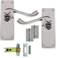 Thumbnail for Scroll Door Handle on Backplate Pack - Latch - Chrome/Satin Finish