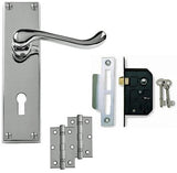 Scroll Door Handle on Backplate Pack - Lock - Chrome/Satin Finish