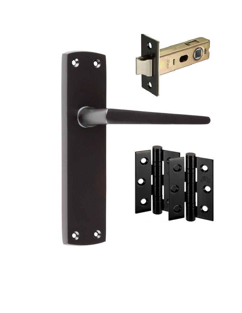 Matt Black Door Handles - Victorian Contemporary Lever on Backplate, 169mm x 41mm