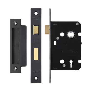 Matt Black 3 Lever Mortice Sash Lock - 2.5 & 3 Inch