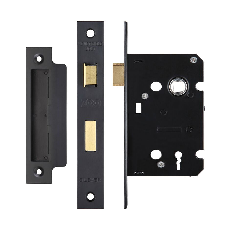 Matt Black 3 Lever Internal Sash Lock - 2.5 Inch Lock 45mm Backset and 3 Inch Lock 57mm Backset 