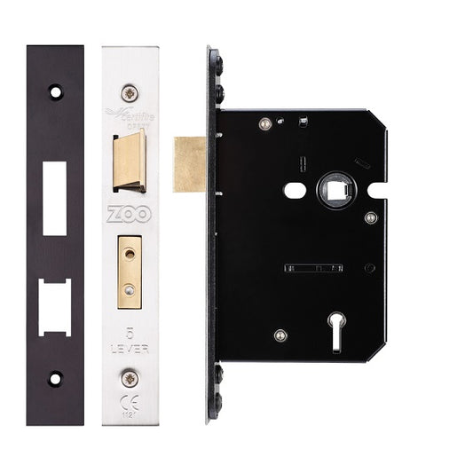 BS3621 Matt Black 5 Lever Insurance Approved Sash Lock - 64mm (44.5mm Backset) & 76mm (57mm Backset)